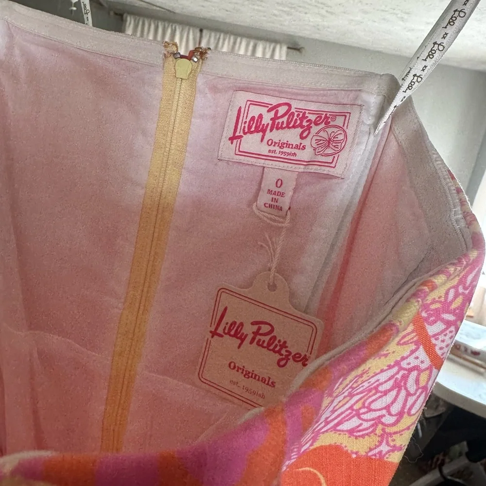Vintage Lilly Pulitzer Strapless Pink Orange Dress 🌴 Palm Beach Boutique Resort - Picture 7 of 8